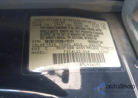 2009 Nissan Versa 1.8Sl z USA, uszkodzony, nr VIN 3N1BC13E89L416121